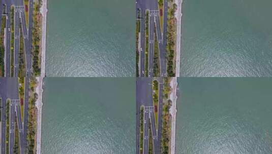 4k 航拍厦门海岸线海岛公路特写高清在线视频素材下载