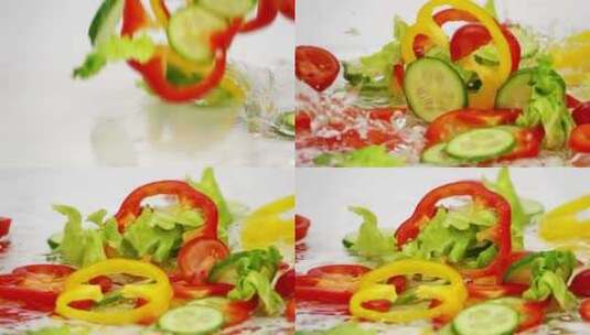 有机蔬菜落水慢镜头高清在线视频素材下载