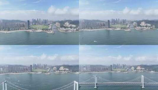 大连星海广场航拍 跨海大桥航拍高清在线视频素材下载