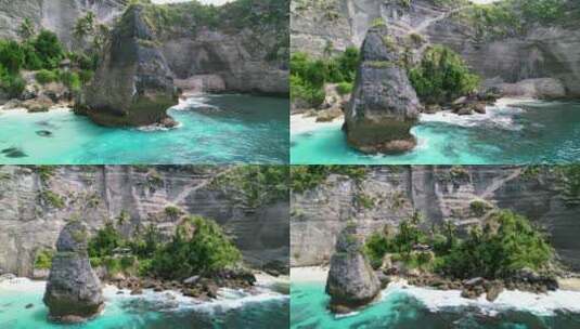 印度尼西亚巴厘岛努沙佩尼达岛热带海滩的无人机视频。海滩被称为高清在线视频素材下载