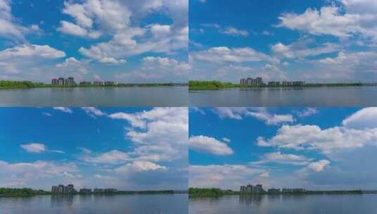 夏季湖泊蓝天白云延时素材高清在线视频素材下载