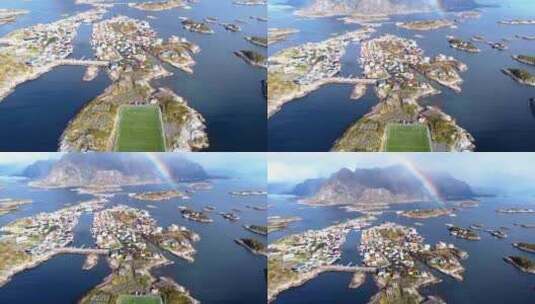 航拍海岛上的足球场高清在线视频素材下载