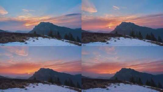 延时拍摄雪山上的日落高清在线视频素材下载
