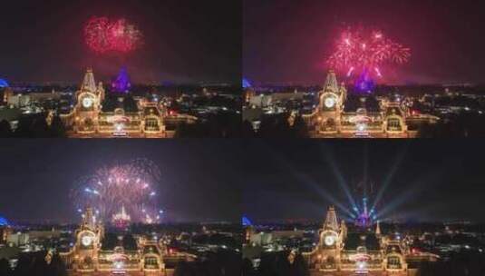 上海迪士尼乐园灯光秀烟花秀高清在线视频素材下载