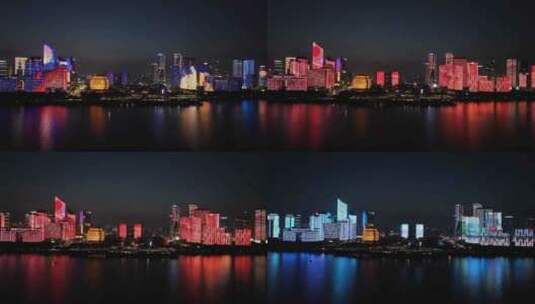 杭州钱江新城城市阳台灯光秀高清在线视频素材下载