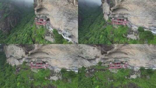 福建漳州灵通山风景区悬空寺航拍高清在线视频素材下载