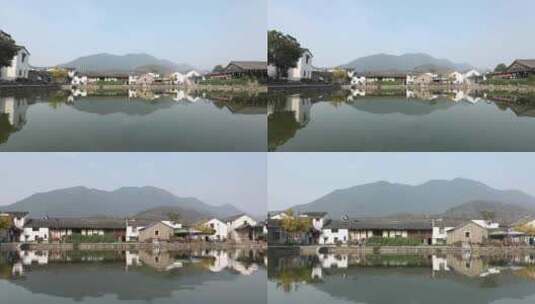 浙江杭州龙门古镇水中倒影4K实拍视频高清在线视频素材下载