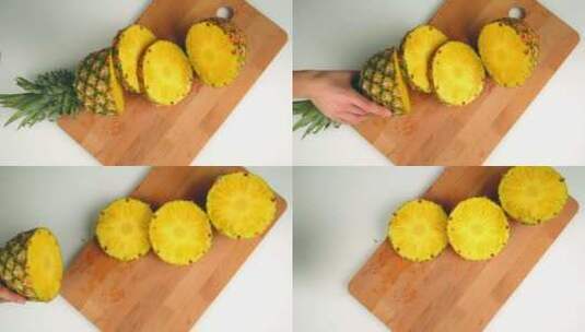 切好的菠萝。新鲜水果高清在线视频素材下载