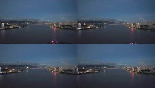浙江温州城市夜幕降临夜景灯光航拍高清在线视频素材下载