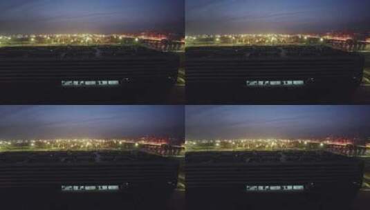 上海海通国际汽车码头露天停车厂夜景高清在线视频素材下载