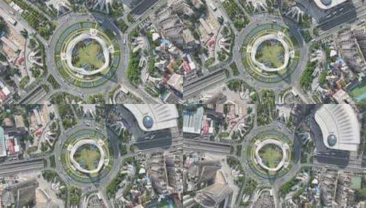 武汉光谷国际广场航拍交通车流转盘俯拍道路高清在线视频素材下载