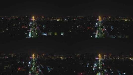 山东日照老城区城市夜景灯光航拍高清在线视频素材下载
