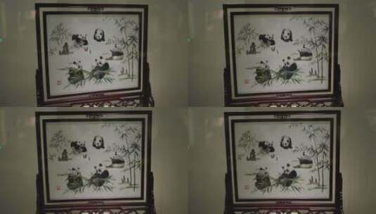 中国杭州工艺美术博物馆双面异色绣台屏高清在线视频素材下载