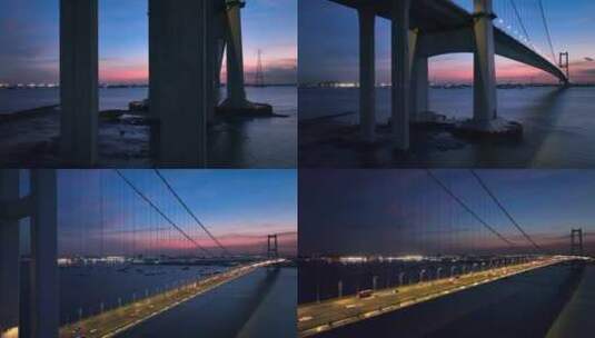 航拍沙田南沙大桥夜景车流高清在线视频素材下载