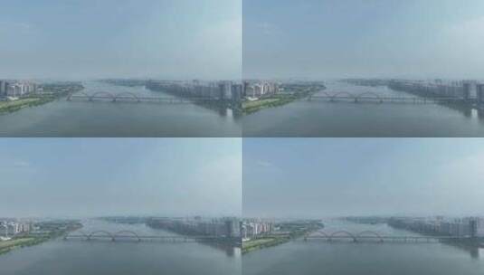 长沙湘江两岸城市建筑风光航拍福元路大桥高清在线视频素材下载