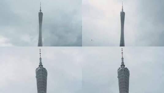 4K广州塔珠江新城阴雨天台风天建筑高清在线视频素材下载