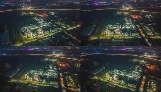 中国东北辽宁沈阳化工厂夜景航拍高清在线视频素材下载