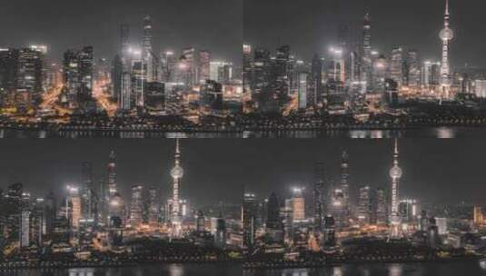 上海陆家嘴摩天大楼夜间航拍延时高清在线视频素材下载