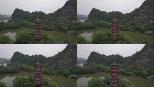 广西桂林木龙湖木龙塔航拍高清在线视频素材下载