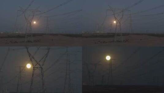 沙漠满月电塔高清在线视频素材下载