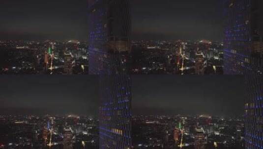 航拍江苏南京鼓楼区紫峰大厦城市夜景景观高清在线视频素材下载