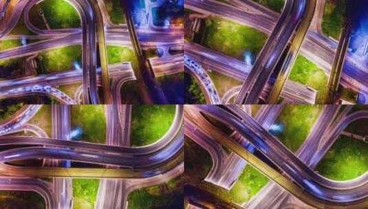 夜晚的高速公路十字路口交通轨迹高清在线视频素材下载