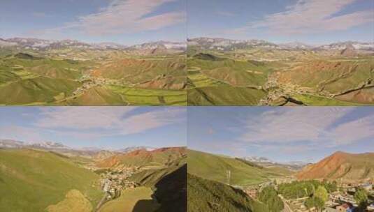 航拍青海省卓尔山山间的村庄高清在线视频素材下载