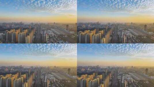 江西省九江市清晨城市景观航拍延时高清在线视频素材下载