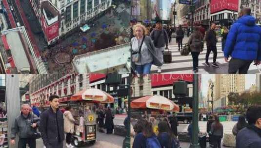 纽约市中心街头人流红绿灯人行道汽车出租车高清在线视频素材下载