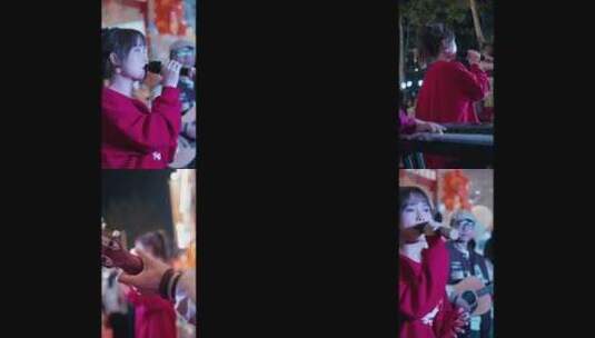 4K竖屏 夜晚街头艺人 唱歌 表演秀网红高清在线视频素材下载