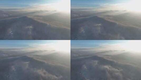 大兴安岭冬晨山林雾凇冷空气高清在线视频素材下载