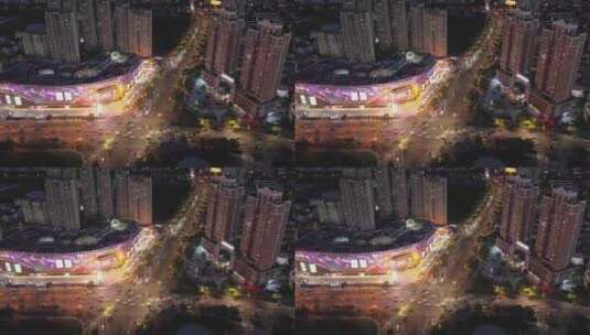 义乌吾悦广场时代广场夜景车流航拍高清在线视频素材下载