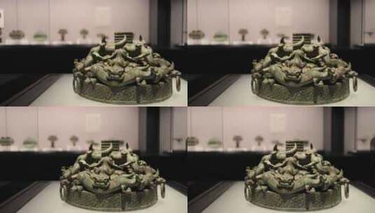 春秋晚期透雕蟠龙纹鼓座，上海博物馆藏高清在线视频素材下载