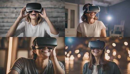 VR眼镜虚拟现实VR游戏AI眼镜幸福笑脸高清在线视频素材下载