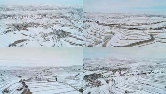 航拍大雪覆盖的农村村庄、大雪覆盖大地高清在线视频素材下载