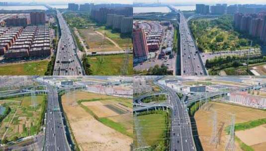 杭州钱塘新区立交桥车辆车流延时风景视频素高清在线视频素材下载