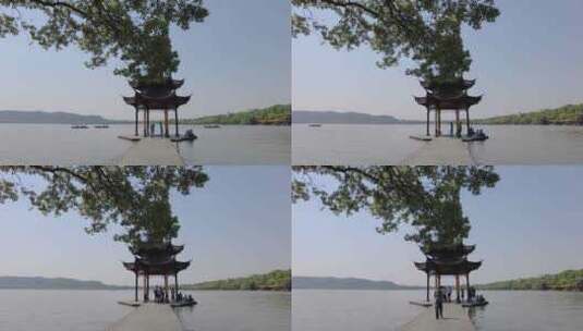 杭州西湖宝塔游客高清在线视频素材下载