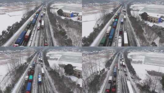 过年返乡大雪封路高速堵车实拍高清在线视频素材下载