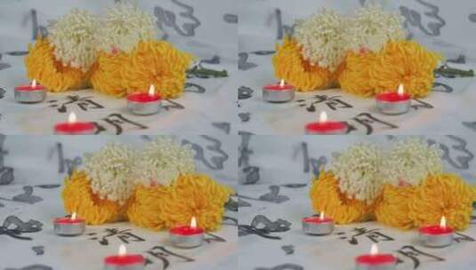 清明悼念菊花蜡烛公祭日高清在线视频素材下载