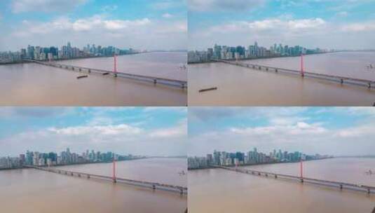 杭州_西兴大桥航拍延时002高清在线视频素材下载