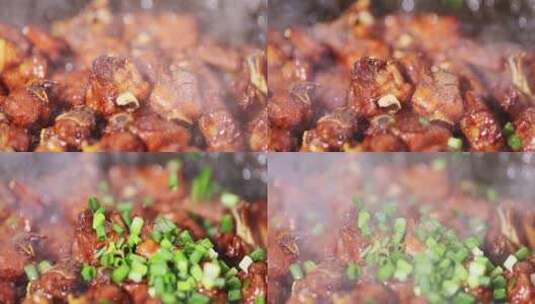 （慢镜）家常菜红烧排骨烹饪高清在线视频素材下载