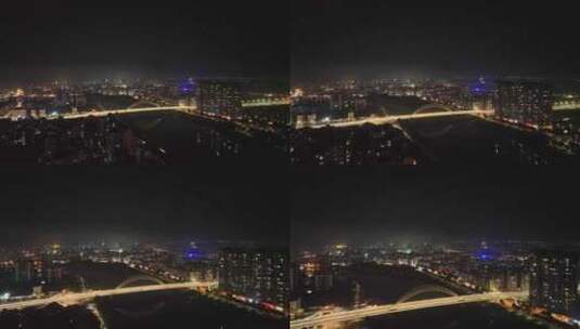 广州从化区夜景航拍从化大桥夜晚流溪河风光高清在线视频素材下载