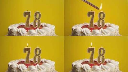 78.插入节日蛋糕的数字78形式的蜡烛被高清在线视频素材下载