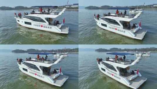 岳阳南湖游艇航拍素材高清在线视频素材下载