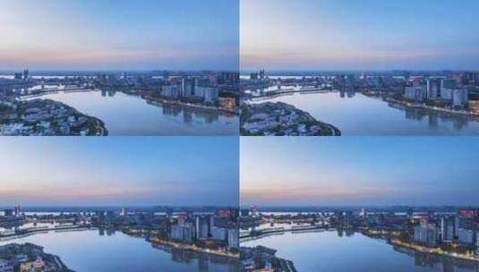 江西省九江市春季傍晚城市风景延时航拍高清在线视频素材下载