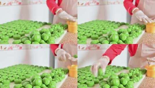传统美食糕点艾草饼制作过程高清在线视频素材下载