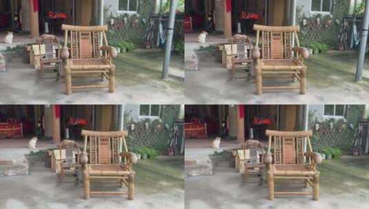 道观中的竹椅高清在线视频素材下载