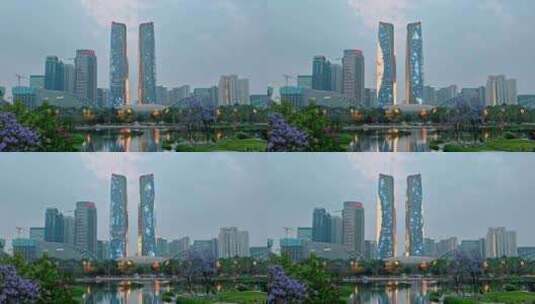 成都天府国际金融中心双子塔夜景高清在线视频素材下载