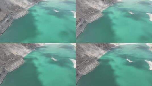 航拍新疆喀什塔县班迪尔蓝湖碧绿色湖水高清在线视频素材下载