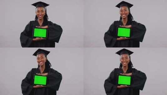 快乐的黑人女性，毕业和平板电脑绿屏广告在高清在线视频素材下载